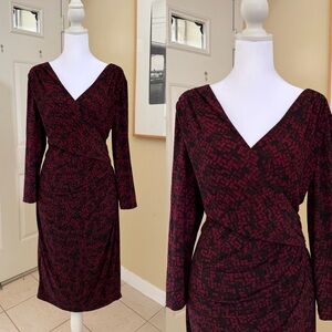 Ralph Lauren Maroon and Black Long Sleeve Dress Size 16